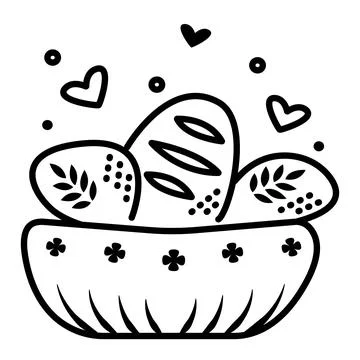 Black line basket with bread Stock Illustration