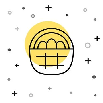Black line Basket with easter eggs icon isolated on white background. Happy.. Illustrazione stock