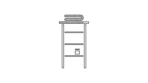 Black line Bathroom rack with shelves for towels icon isolated on white Stock Footage 201429558