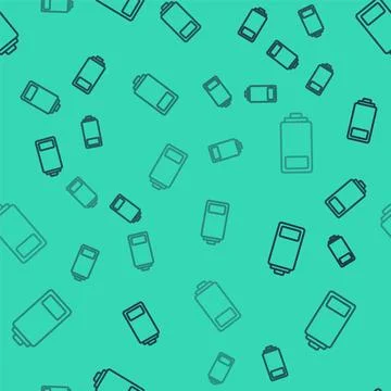 Black line Battery charge level indicator icon isolated seamless pattern on.. Stock Illustration