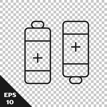 Black line Battery icon isolated on transparent background. Lightning bolt sy Stock Illustration