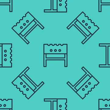 Black line BBQ brazier icon isolated seamless pattern on green background Stock Illustration