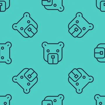 Black line Bear head icon isolated seamless pattern on green background. Vector Illustrazione stock