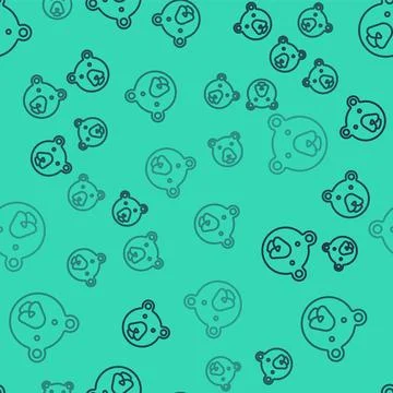 Black line Bear head icon isolated seamless pattern on green background.  V.. Stock Illustration