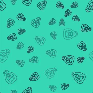 Black line Bear head on shield icon isolated seamless pattern on green Stock Illustration
