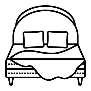 Black line bed with pillows Stock Illustration