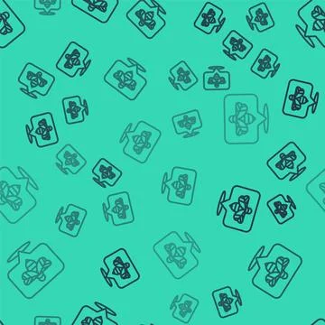 Black line Bee icon isolated seamless pattern on green background. Sweet na.. Stock Illustration