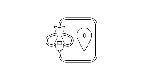 Black line Bee location map pin pointer icon isolated on white background. Farm Video stock 167503734