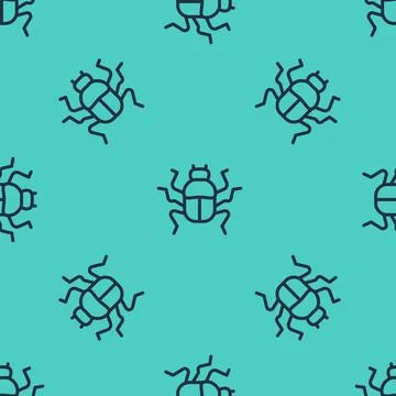 Black line Beetle bug icon isolated seamless pattern on green background. Vector Illustrazione stock