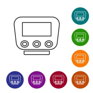Black line Bicycle speedometer icon isolated on white background. Set icons in Stock Illustration