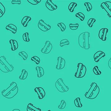 Black line Big bed for two or one person icon isolated seamless pattern on gr Stock Illustration