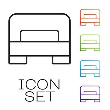 Black line Big bed for two or one person icon isolated on white background. S Stock Illustration