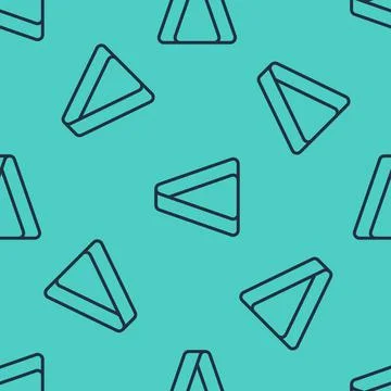 Black line Billiard triangle icon isolated seamless pattern on green background Illustrazione stock