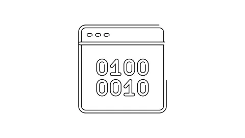 Black line Binary code icon isolated on white background. 4K Video motion Stock Footage 155481680