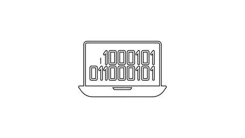Black line Binary code icon isolated on white background. 4K Video motion Video stock 168139533