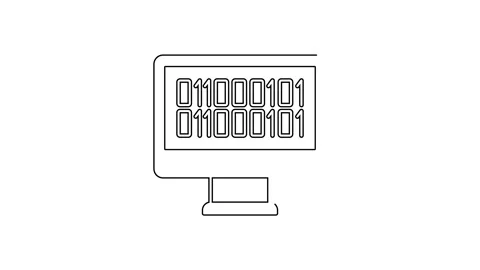 Black line Binary code icon isolated on white background. 4K Video motion Stock Footage 168139687