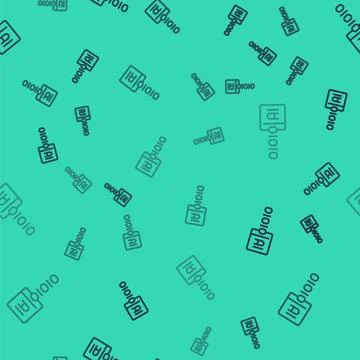Black line Binary code icon isolated seamless pattern on green background Stock Illustration