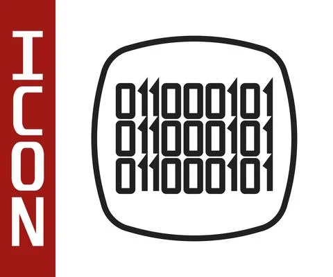 Black line Binary code icon isolated on white background. Vector Stock Illustration