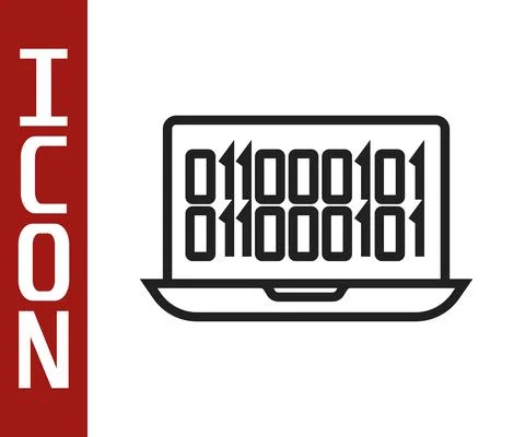 Black line Binary code icon isolated on white background. Vector Stock Illustration