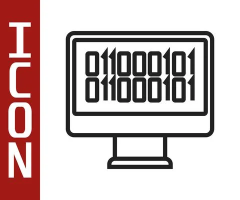 Black line Binary code icon isolated on white background. Vector Stock Illustration