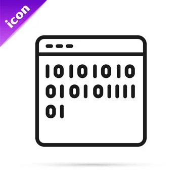 Black line Binary code icon isolated on white background. Vector Stock Illustration