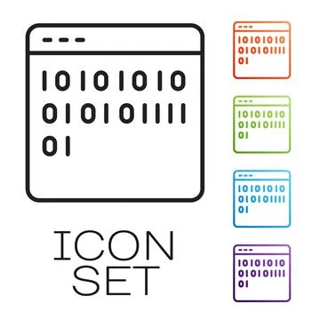 Black line Binary code icon isolated on white background. Set icons colorful 库存插图