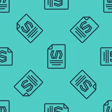 Black line Binary code icon isolated seamless pattern on green background Stock Illustration