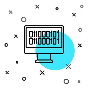 Black line Binary code icon isolated on white background. Random dynamic shapes Stock Illustration