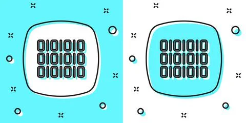 Black line Binary code icon isolated on green and white background. Random Stock Illustration