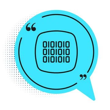 Black line Binary code icon isolated on white background. Blue speech bubble  Stock Illustration
