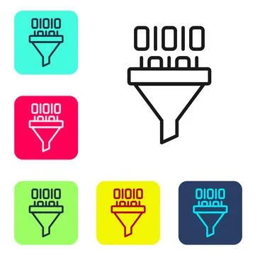 Black line Binary code icon isolated on white background. Set icons in color Stock Illustration