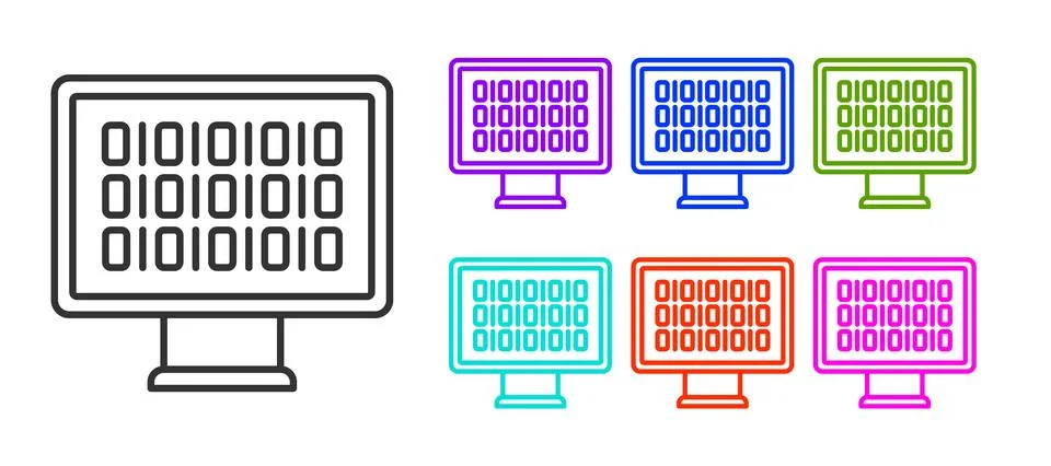 Black line Binary code icon isolated on white background. Set icons colorful Stock Illustration