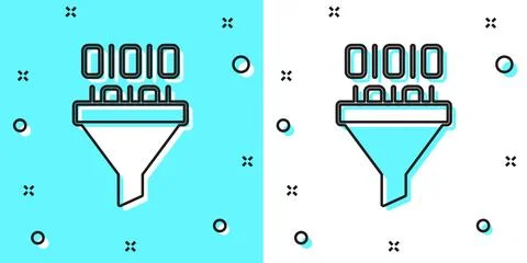 Black line Binary code icon isolated on green and white background. Random Illustrazione stock