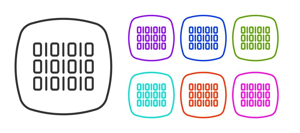 Black line Binary code icon isolated on white background. Set icons colorful Stock Illustration
