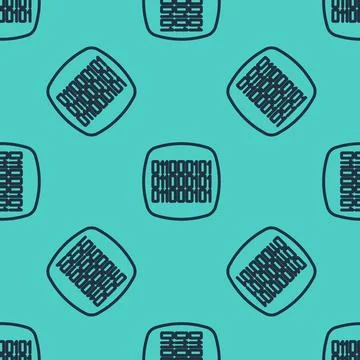 Black line Binary code icon isolated seamless pattern on green background Stock Illustration