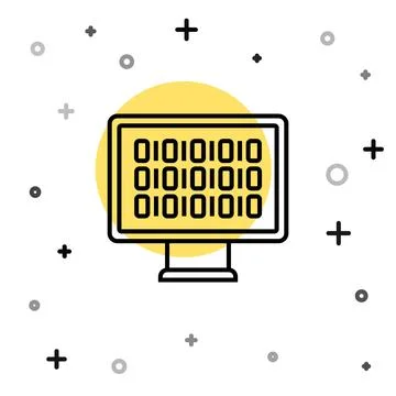 Black line Binary code icon isolated on white background. Random dynamic shapes Stock Illustration