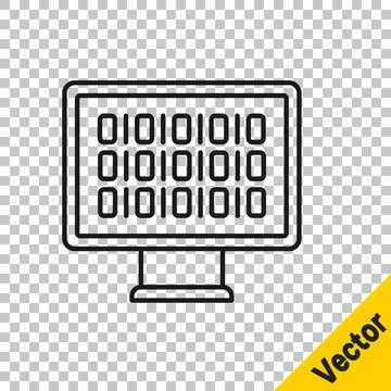 Black line Binary code icon isolated on transparent background. Vector Stock Illustration