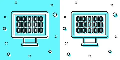 Black line Binary code icon isolated on green and white background. Random Stock Illustration