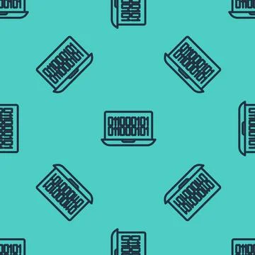 Black line Binary code icon isolated seamless pattern on green background Stock Illustration