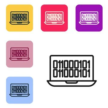Black line Binary code icon isolated on white background. Set icons in colo.. イラスト素材