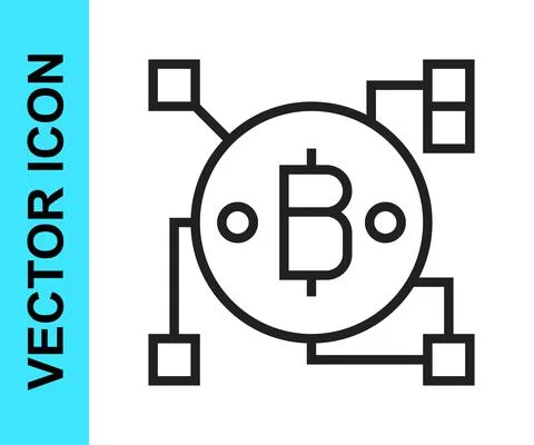 Black line Blockchain technology Bitcoin icon isolated on white background 스톡 일러스트