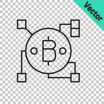 Black line Blockchain technology Bitcoin icon isolated on transparent background イラスト素材