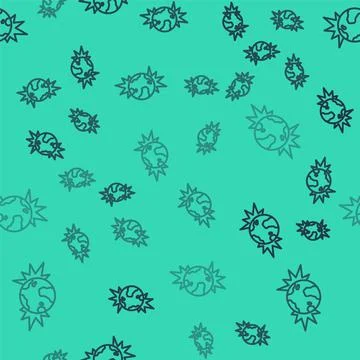 Black line Bomb explosive planet earth war danger icon isolated seamless pattern Stock Illustration