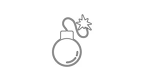 Black line Bomb ready to explode icon isolated on white background. 4K Video Stock Footage 167514831