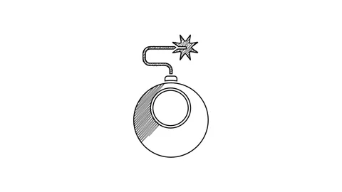 Black line Bomb ready to explode icon isolated on white background. 4K Video Stock Footage 201416205