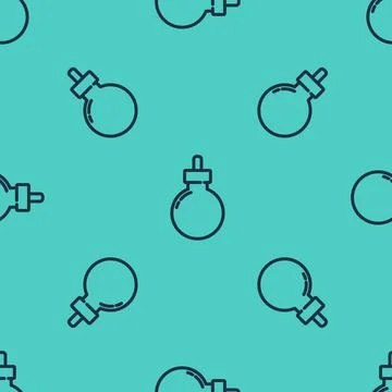 Black line Bomb ready to explode icon isolated seamless pattern on green Stock Illustration