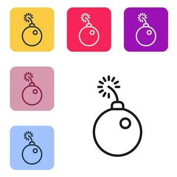 Black line Bomb ready to explode icon isolated on white background. Set icons in Stock Illustration