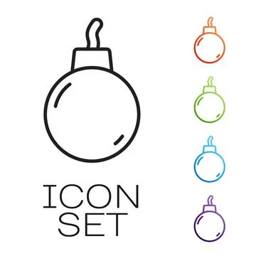 Black line Bomb ready to explode icon isolated on white background. Set icons Stock Illustration