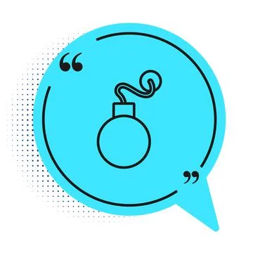 Black line Bomb ready to explode icon isolated on white background. Blue speech Illustrazione stock