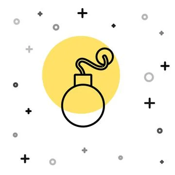 Black line Bomb ready to explode icon isolated on white background. Random Illustrazione stock